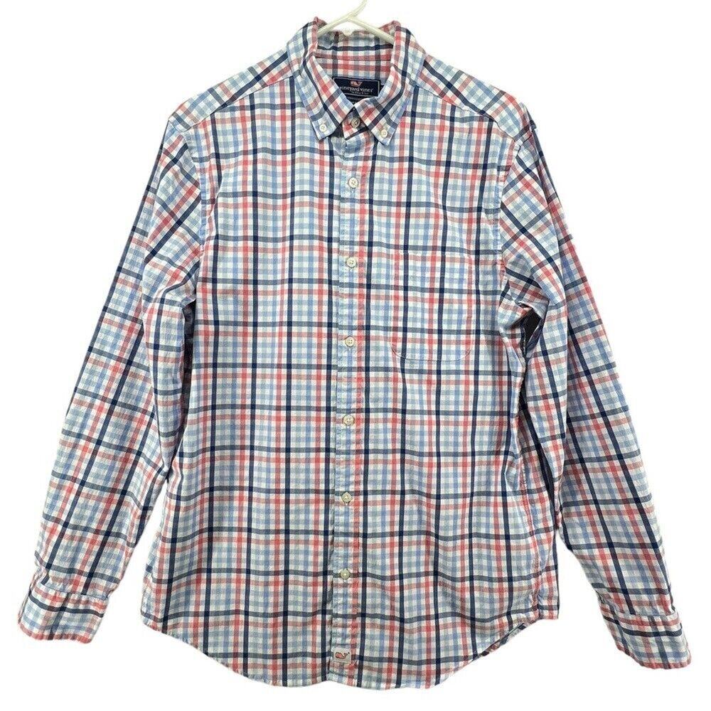 Vineyard Vines Button Down Shirt Size Medium Classic Fit Murray Plaid Pink Blue